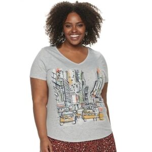 EVRI City Life Graphic Everyday Tee Gray Size 1X